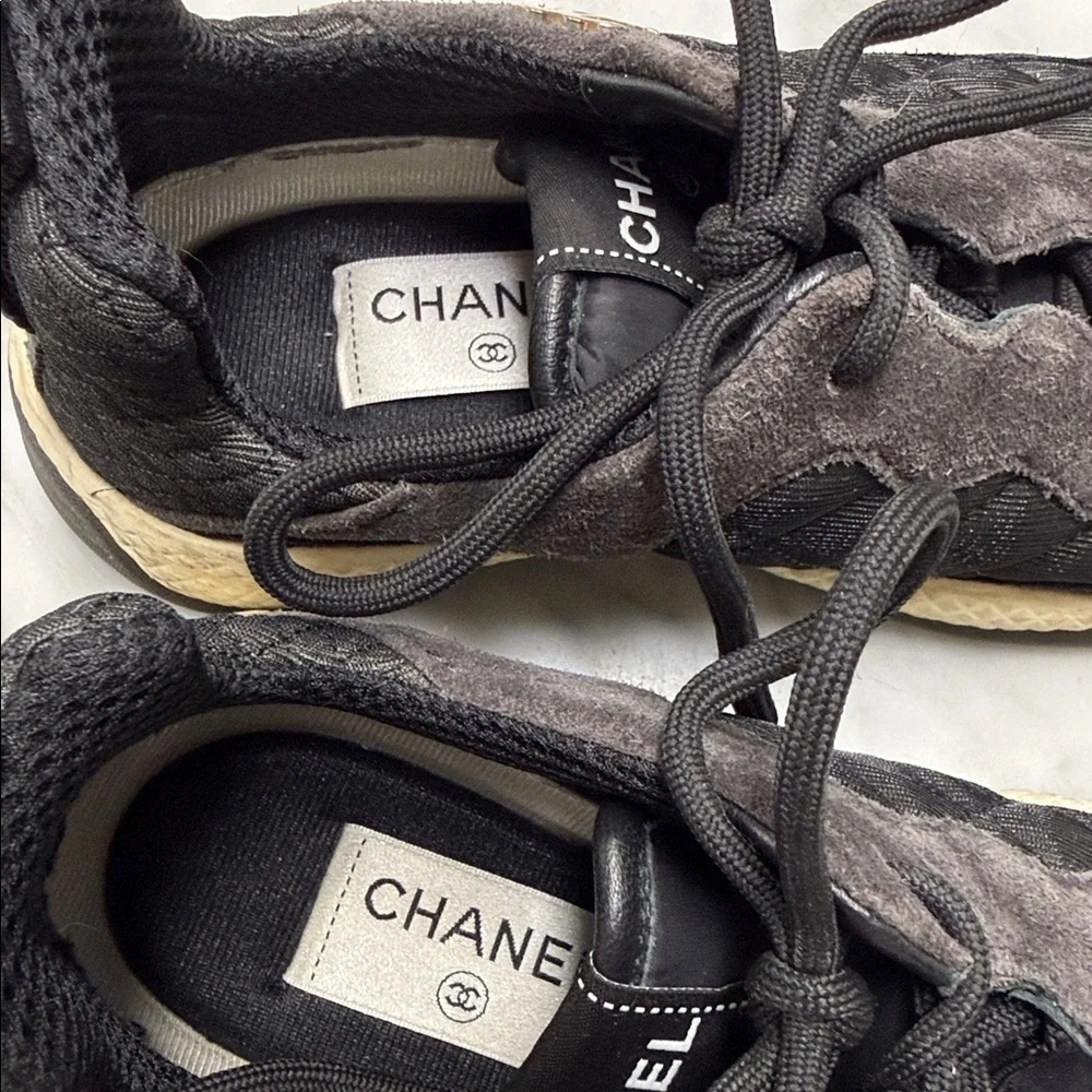 CHANEL Women's Black Lace UP Factory Distressed Sneaker Size 38